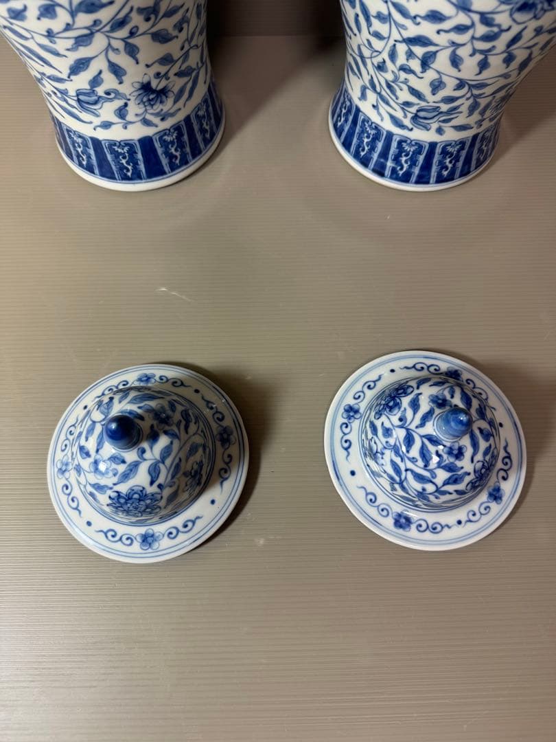 2739 中国骨董　乾隆年製銘　染付青花　沈香壷　2客　時代物