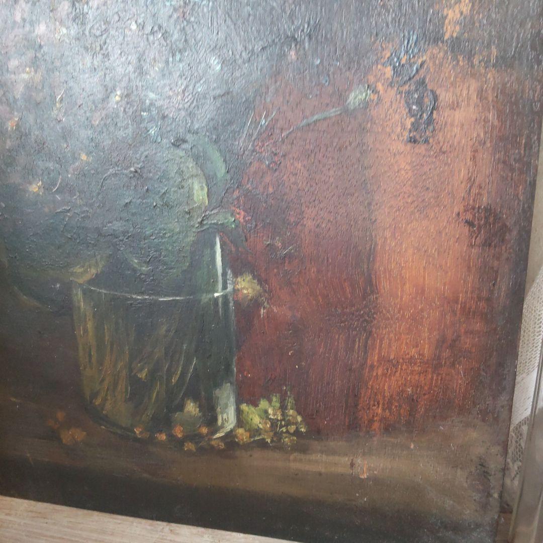 フランス　アンティーク　油絵　ミモザ　スミレ　絵画