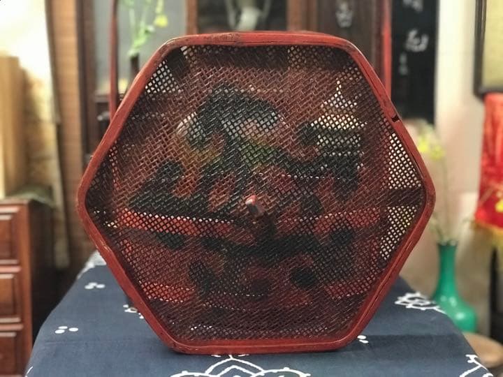 シノワズリ　赤色大籠　アンティーク　古美術　骨董　カゴ　籠　かご 食籠