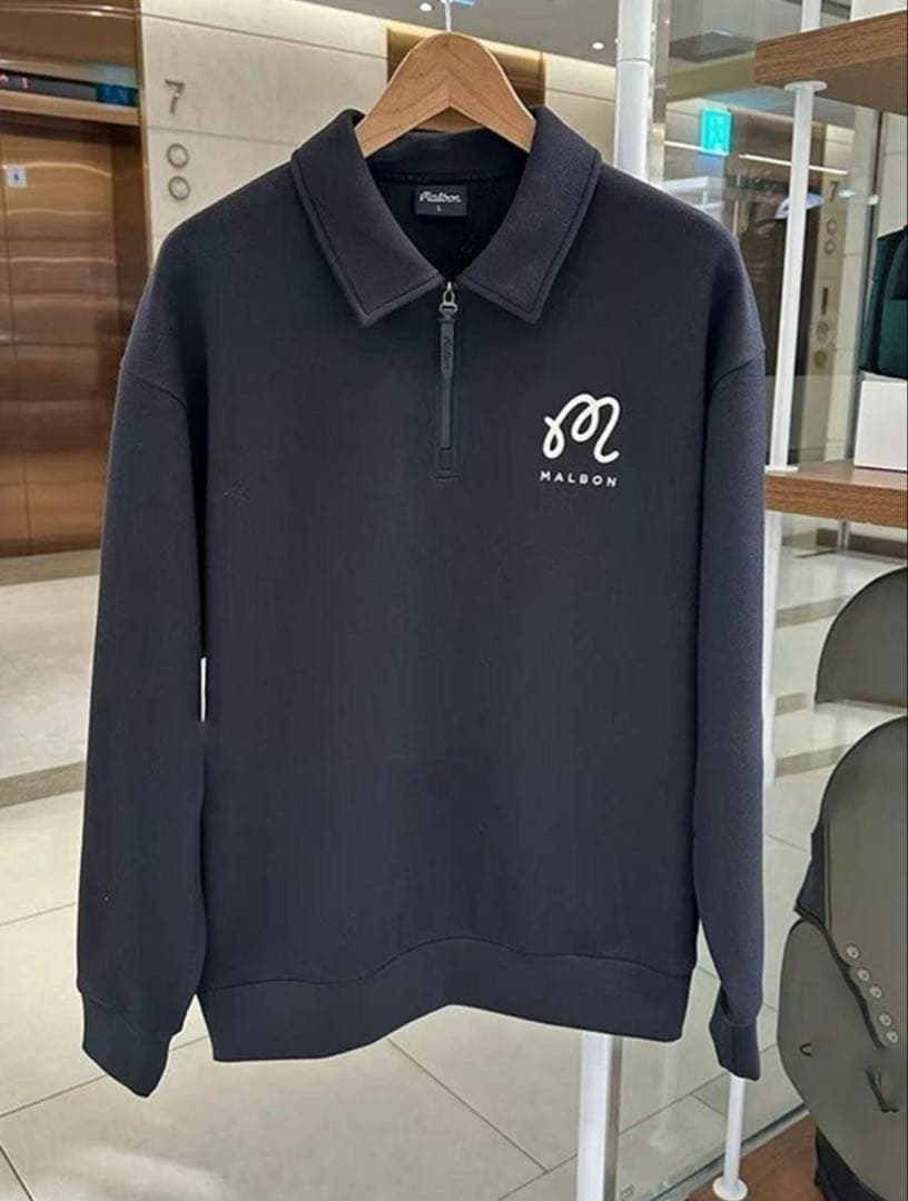 黒　L 新品　マルボンゴルフ MALBON GOLF 　長袖　ハーフジップ