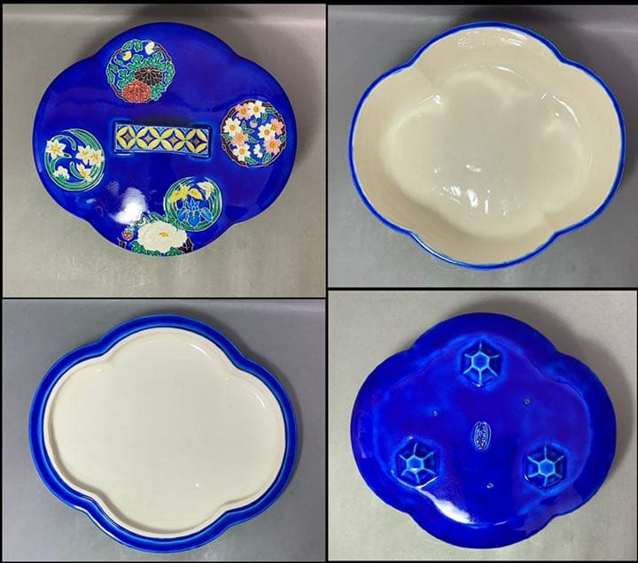 真葛　ルリ交趾　花丸　木瓜形食竜　宮川香斎　而妙斎御書付　茶道具