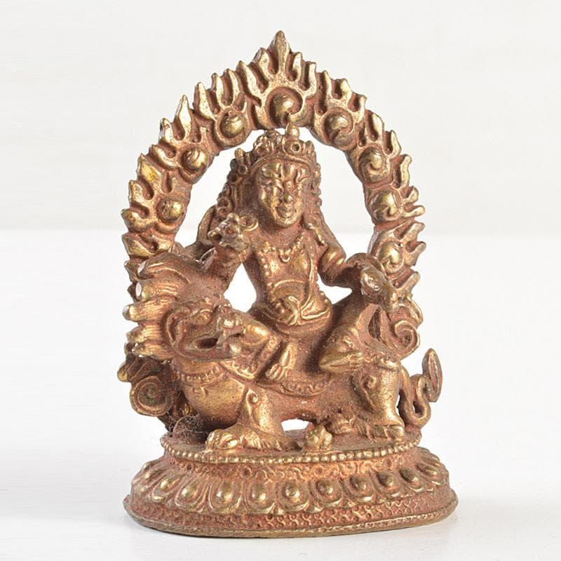 仏教美術　古銅鍍金　騎獅文殊菩薩像　仏像　C　7665E