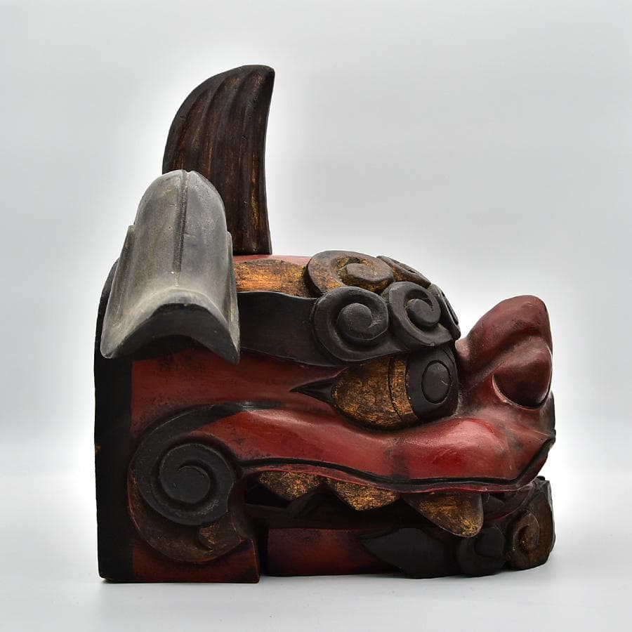 獅子頭 木彫り 飾り獅子頭 高さ約40cm 横約60㎝ 木彫 置物