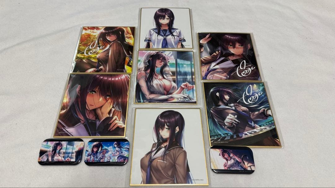 アマカノ2 氷見山 玲　アマカノコラボカフェ限定サイン色紙 絶版品　缶バッジ付