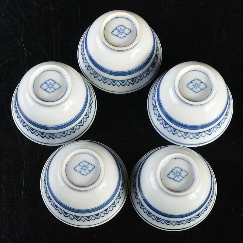 煎茶道具　京焼　清水焼　平安　瑞泉造　青華　煎茶碗　五客　共箱　V　R7223