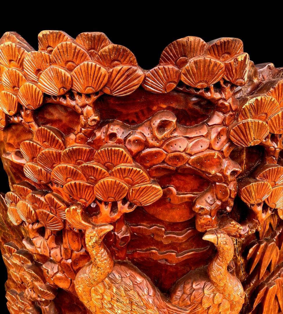 一刀彫⭐️アンティーク⭐️骨董⭐️衝立⭐️天然木⭐️孔雀⭐️重量物‼️‼️