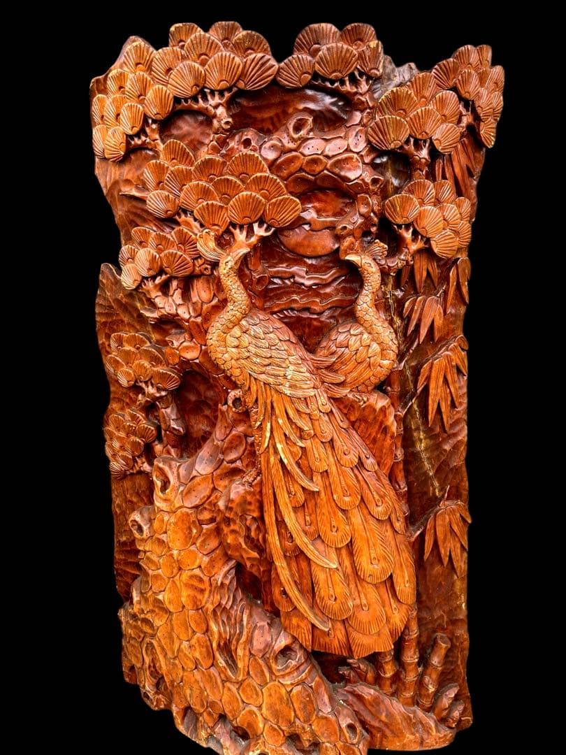 一刀彫⭐️アンティーク⭐️骨董⭐️衝立⭐️天然木⭐️孔雀⭐️重量物‼️‼️