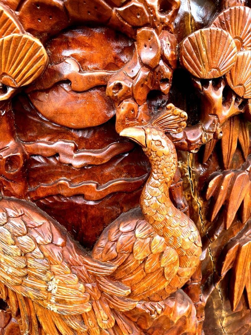 一刀彫⭐️アンティーク⭐️骨董⭐️衝立⭐️天然木⭐️孔雀⭐️重量物‼️‼️