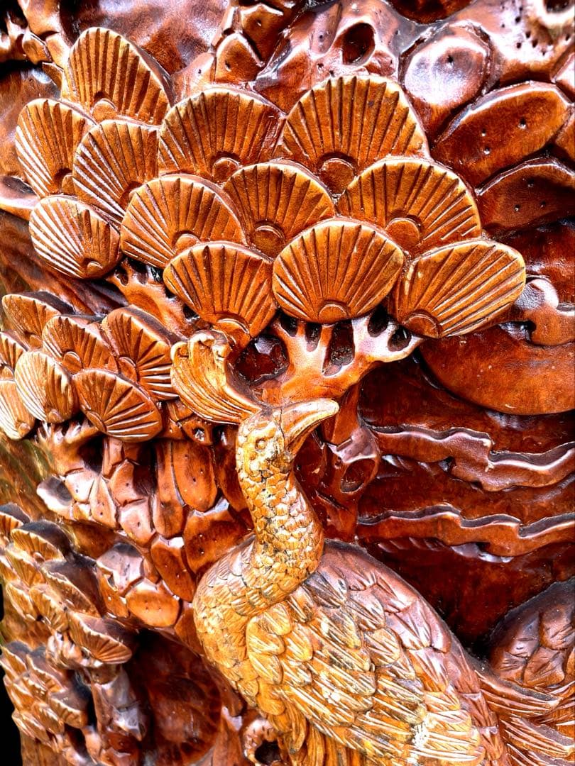 一刀彫⭐️アンティーク⭐️骨董⭐️衝立⭐️天然木⭐️孔雀⭐️重量物‼️‼️