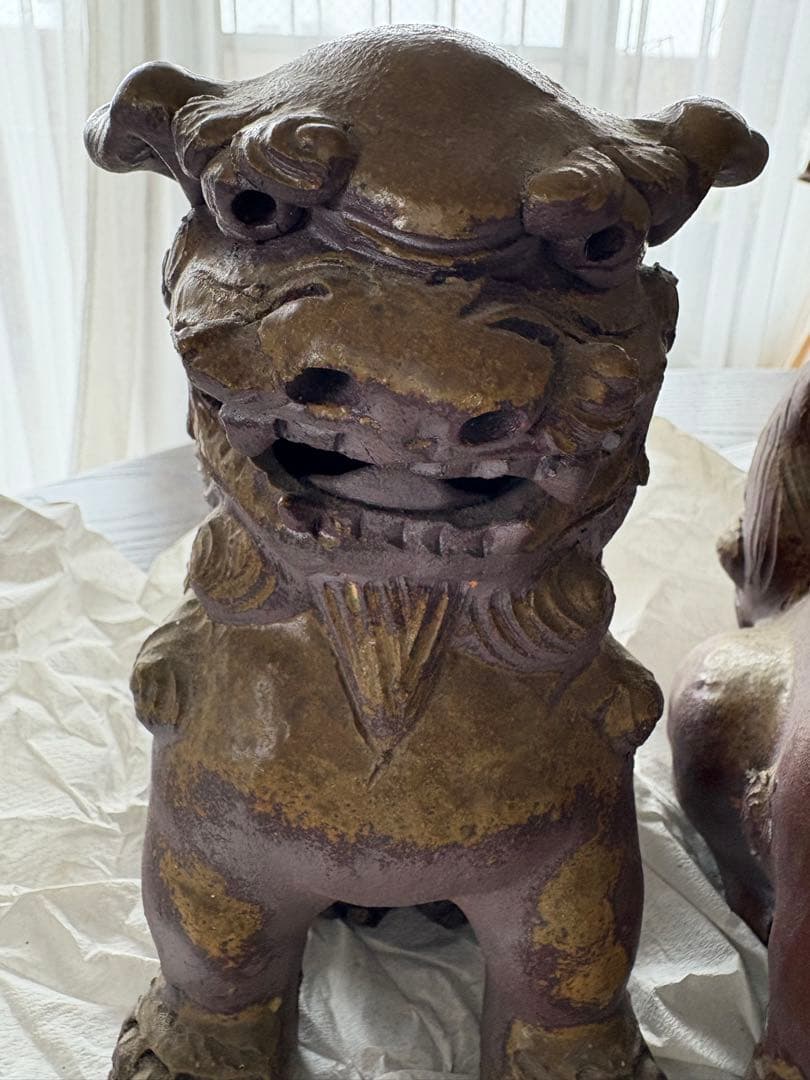 沖縄シーサー 陶器 置物 ペア ヴィンテージ 魔除け 縁起物