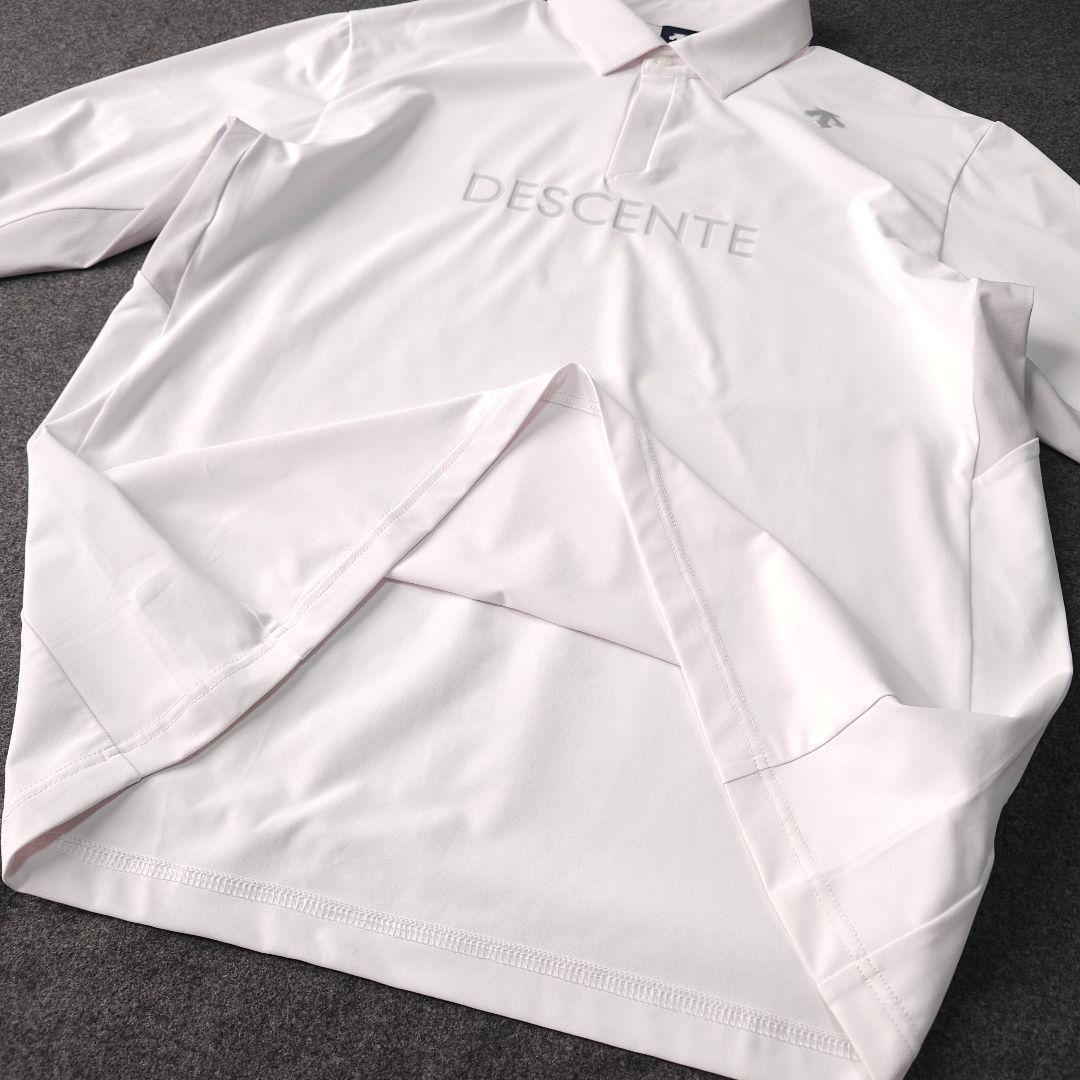 近年モデル【デサントゴルフ】ロゴネーム 長袖ゴルフポロシャツ O LL 白