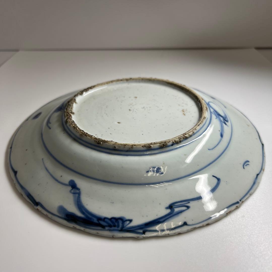 中国明時代　古染付鹿文七寸皿　直径約21㎝　東Y7-1024☆2F