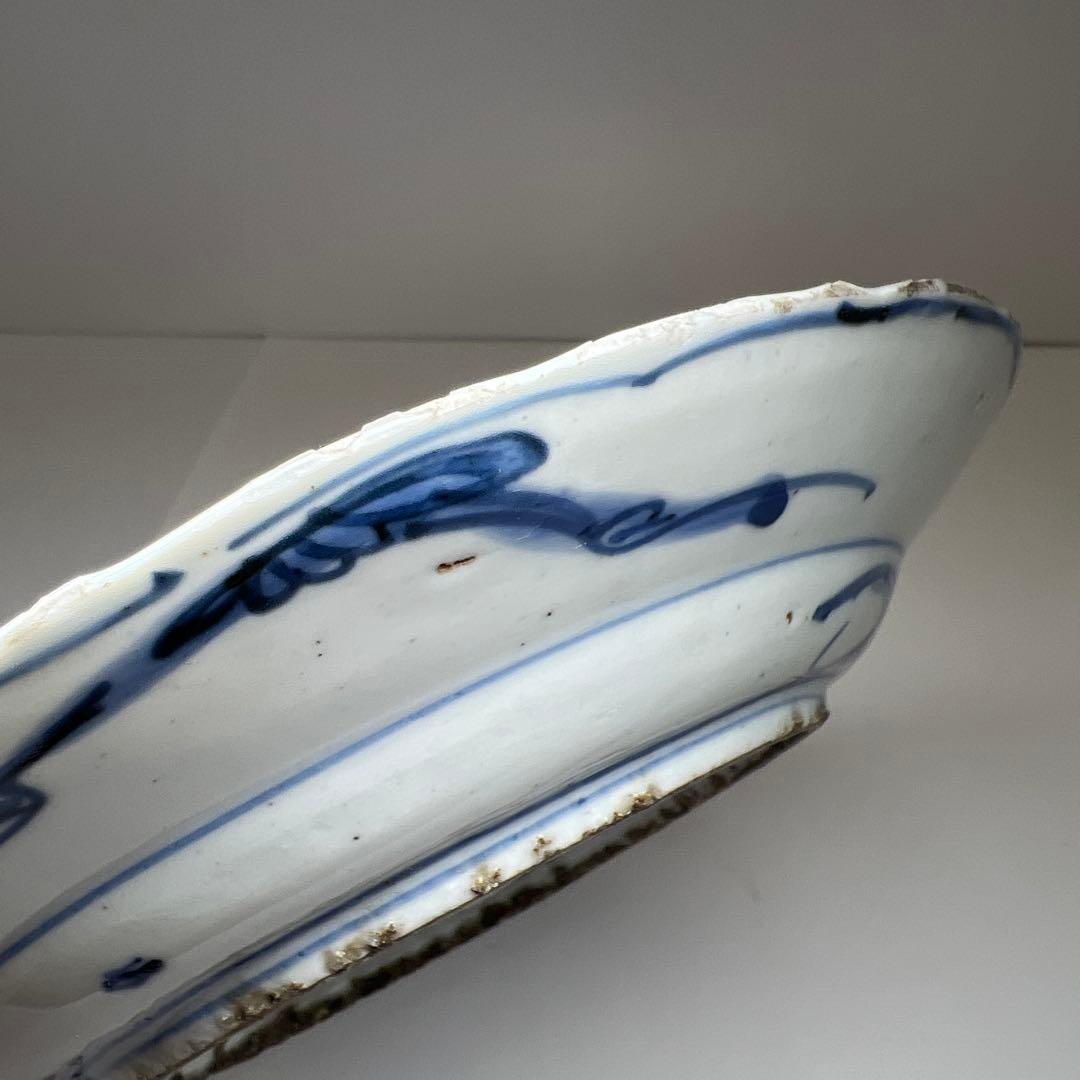 中国明時代　古染付鹿文七寸皿　直径約21㎝　東Y7-1024☆2F