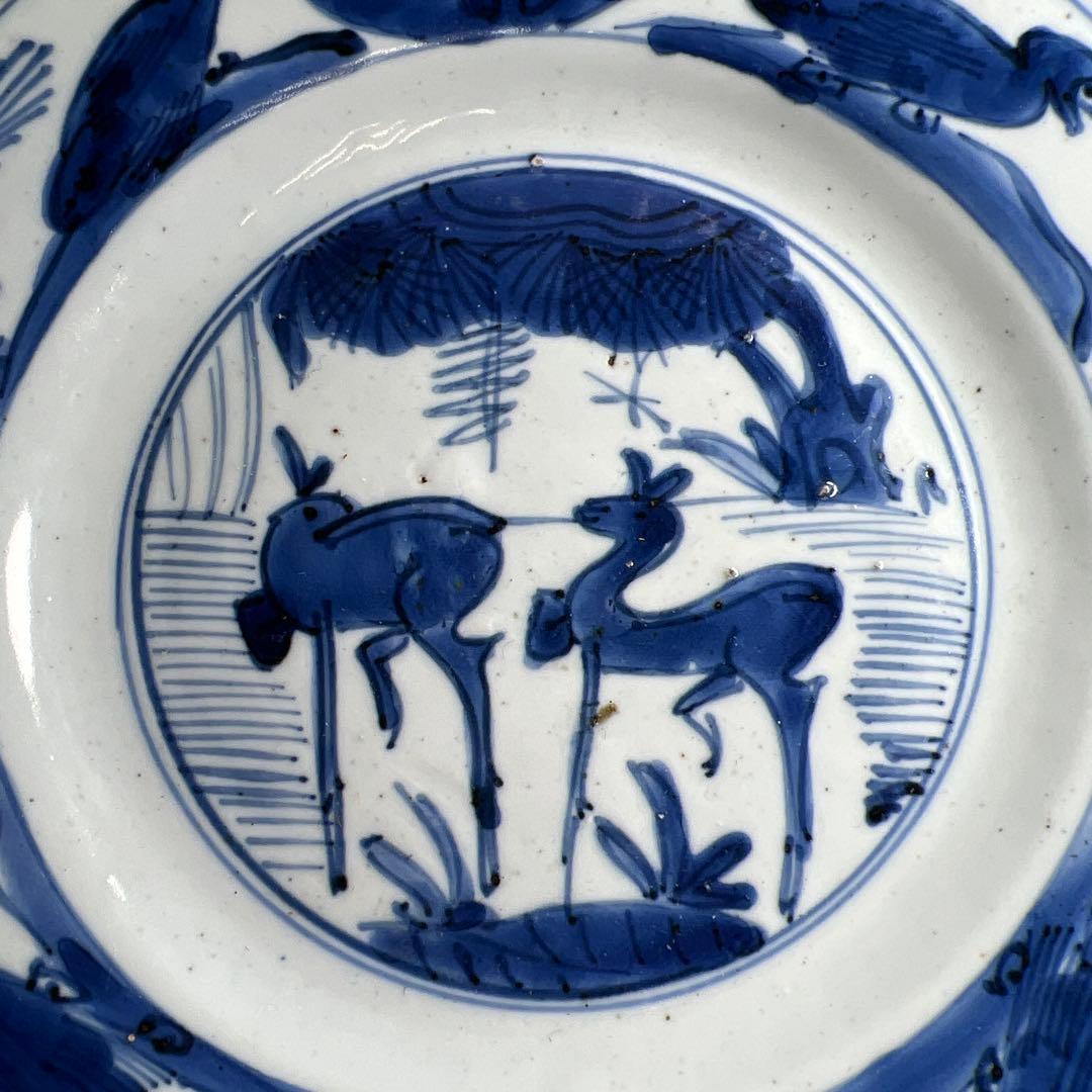 中国明時代　古染付鹿文七寸皿　直径約21㎝　東Y7-1024☆2F