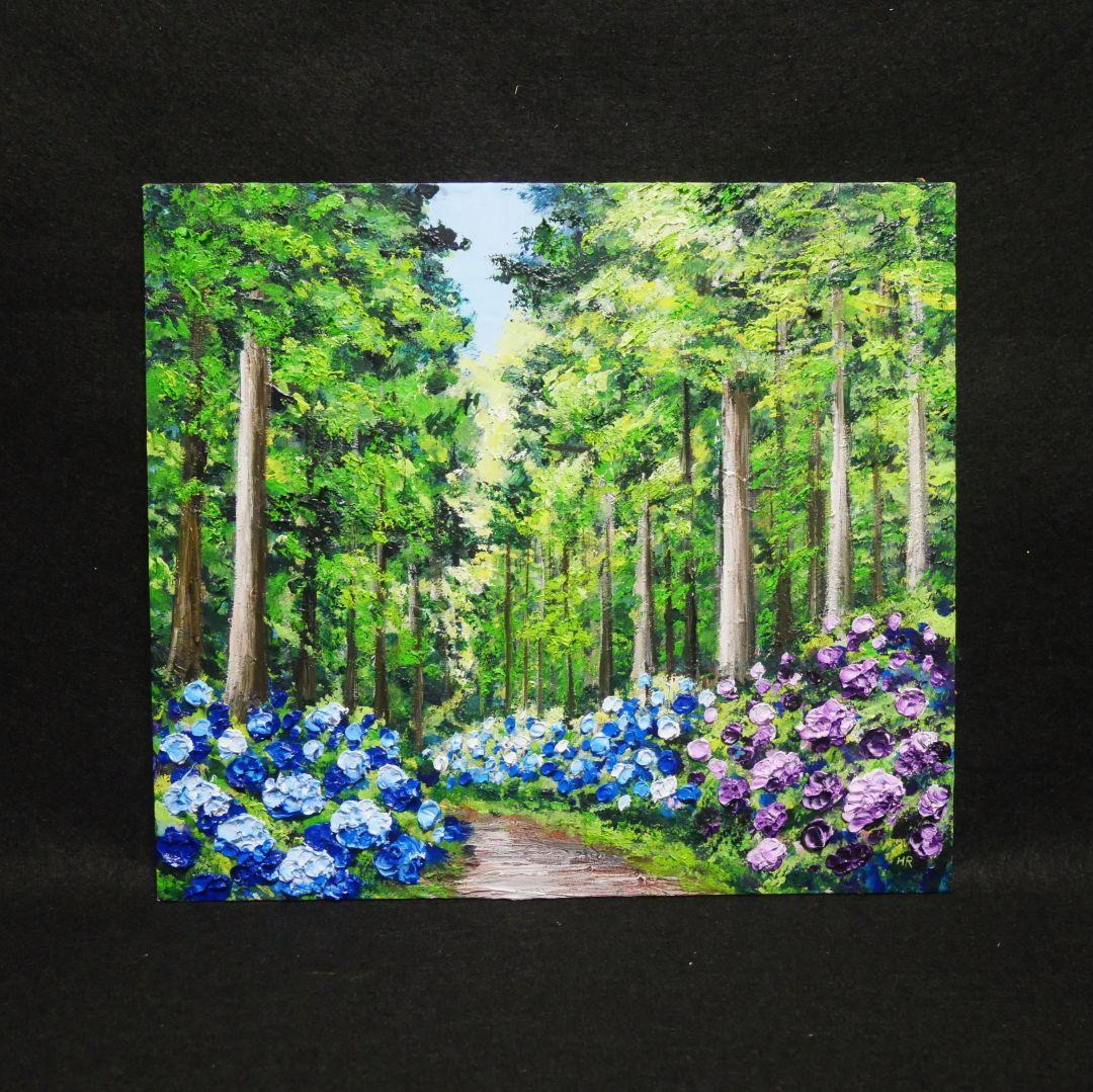 油絵 油彩 油彩画 絵 絵画【森の紫陽花】