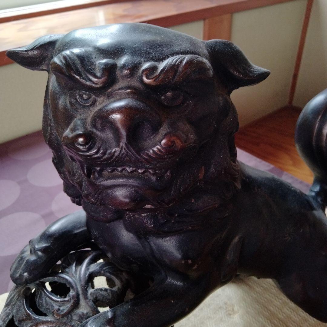 【魔除け金属製玉獅子】在銘吉祥瑞獣縁起物風水置物古くから邪気払い福呼よせ運気上げ