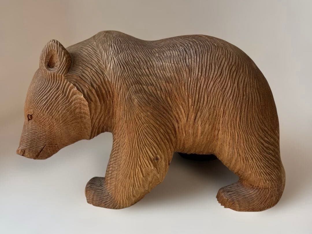 【希少品・2体セット】木彫　熊　座熊　台座付き　加藤貞夫　八雲