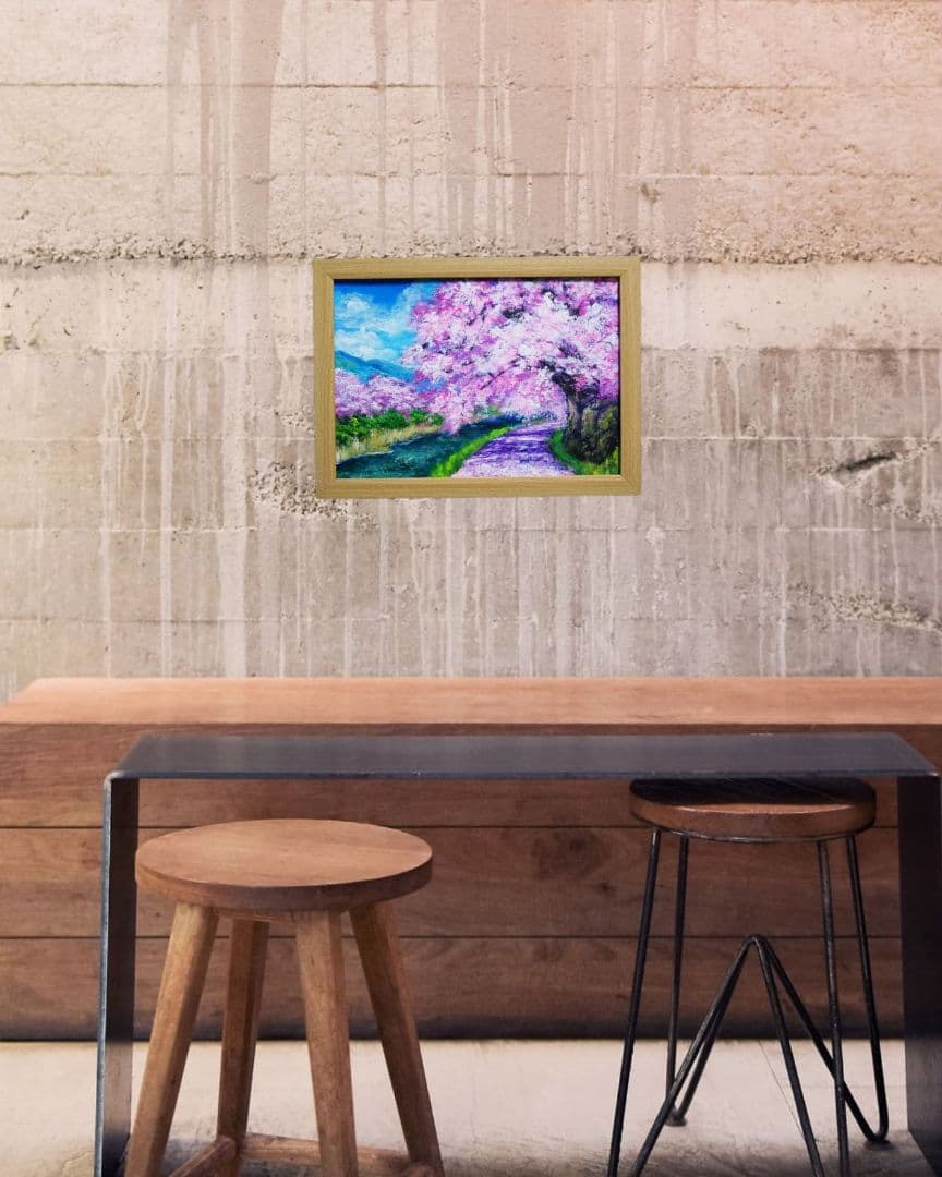 油絵 油彩 絵 絵画【Çherry blossom road】