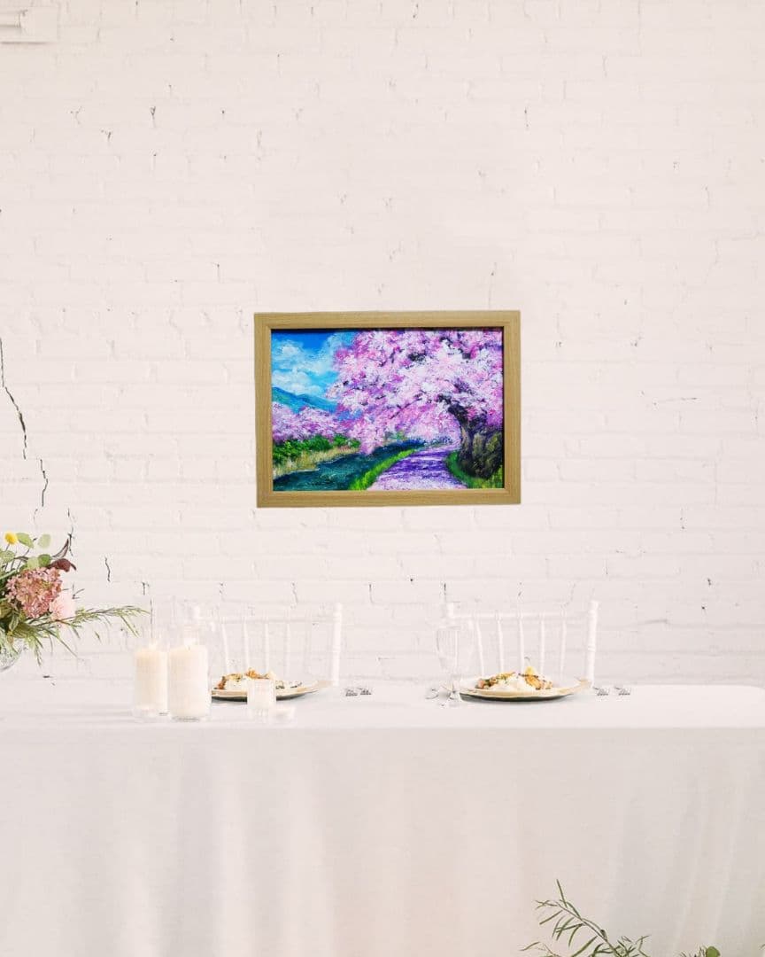 油絵 油彩 絵 絵画【Çherry blossom road】