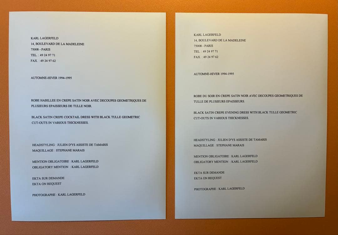 【超希少・完品】カール・ラガーフェルド 94/95AW プレス限定資料 非売品