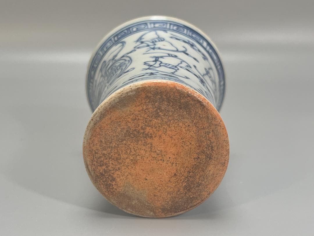 中国美術 青花 五福捧寿 染付筆筒　筆入れ 高10.5cm 旧家蔵出