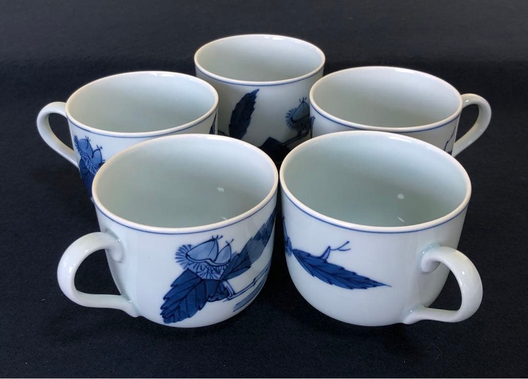 ‼️割引《R》有田焼 染付 栗絵 碗皿5客組 源右衛門作 共箱　250901G5