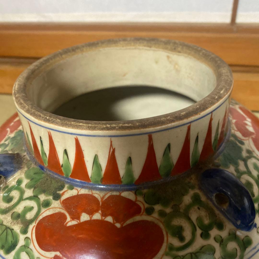 中国赤絵四耳壺30cm17cm