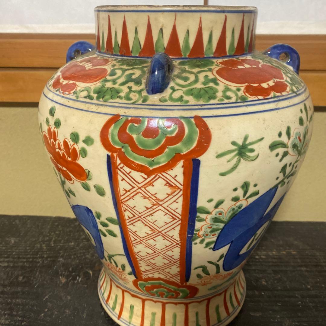 中国赤絵四耳壺30cm17cm