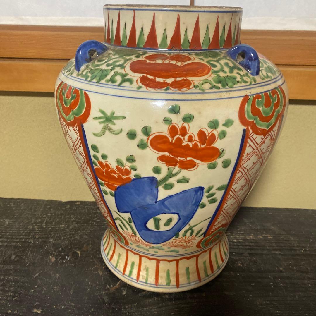 中国赤絵四耳壺30cm17cm