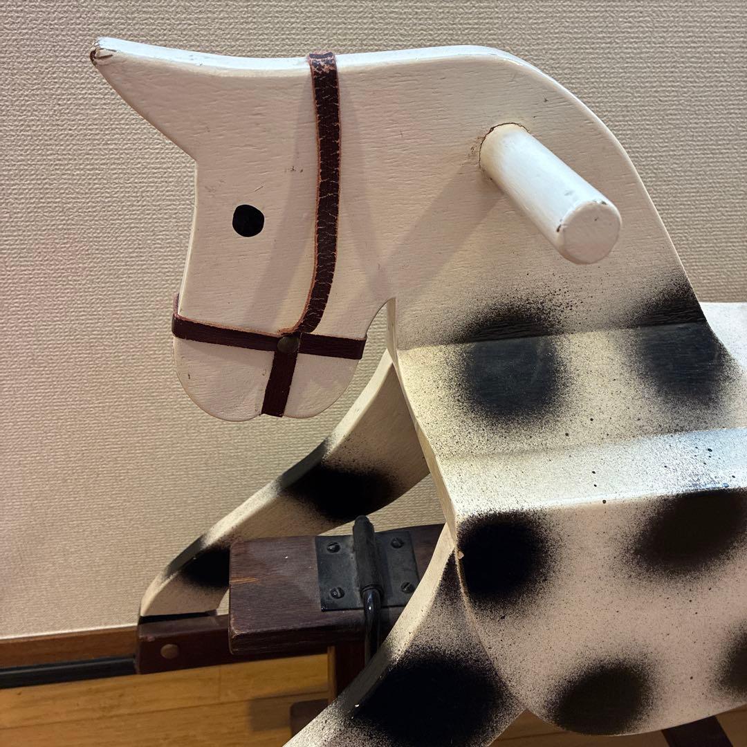 英国製　アンティーク 木製ロッキングホース 白黒水玉