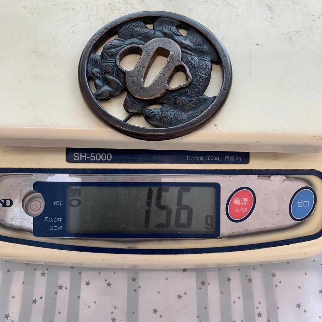 鍔　銅製　山城住正吉　花押　大刀鍔　本歌