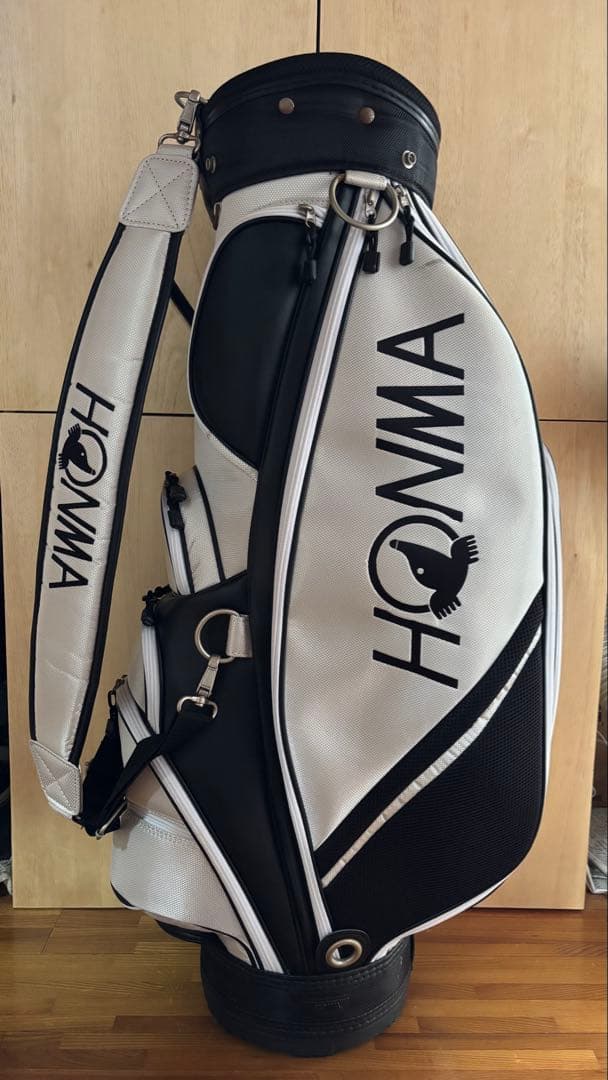 【Mr-K】HONMA キャディバッグ ホワイト/ブラック フード付き