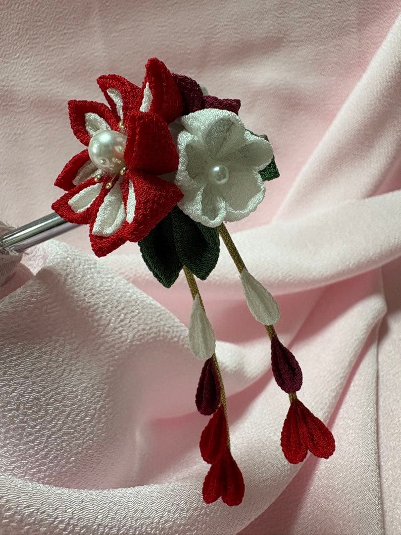 ★新作★完成品☆犬服☆つまみ細工帯飾り付き 犬用着物女の子用 華 ピンクSサイズ