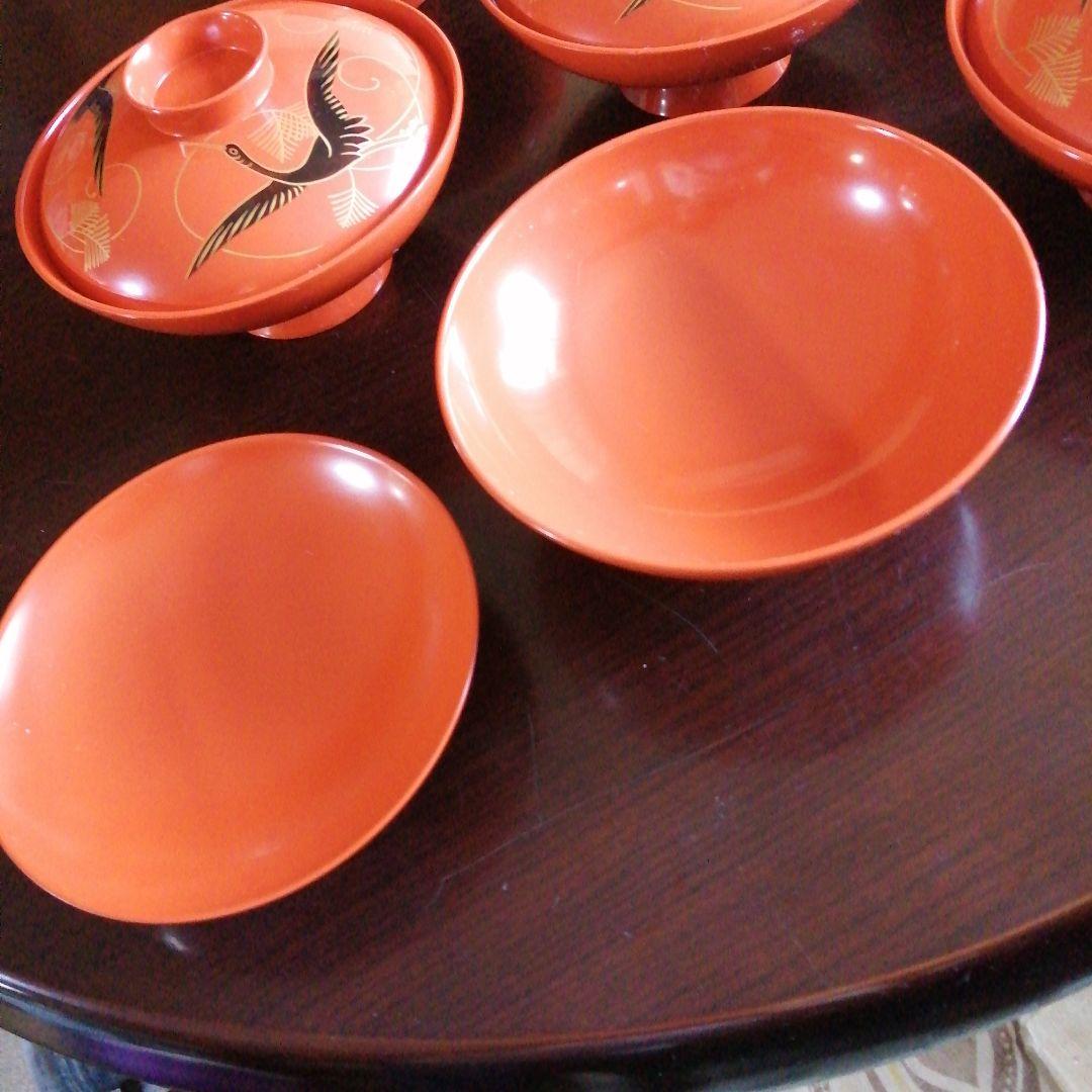 輪島塗　塗朱蒔絵炊合椀　10客　16.8cm　大正～明治期