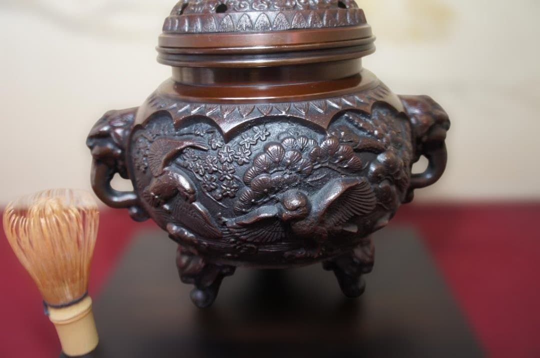 ★美品 高岡銅器 瑞峰作 新特大花鳥 高級銅製香炉 工芸作家造送料込み