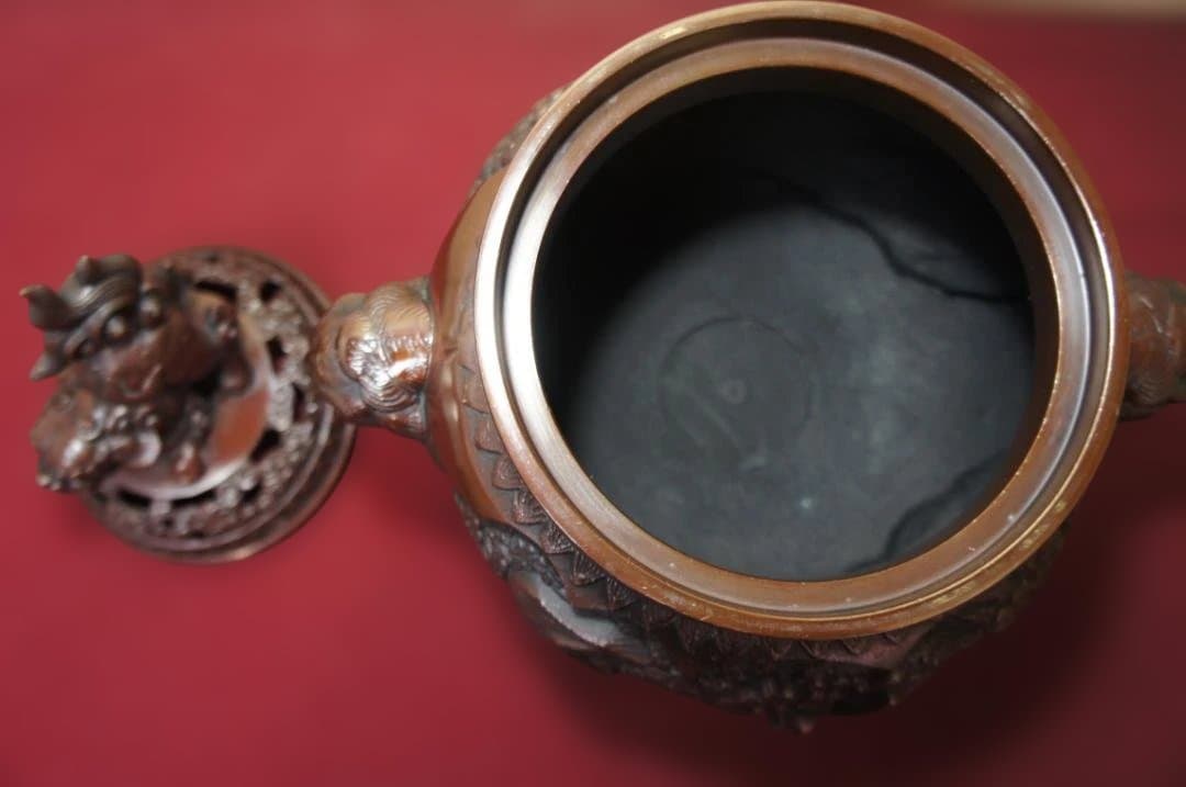 ★美品 高岡銅器 瑞峰作 新特大花鳥 高級銅製香炉 工芸作家造送料込み