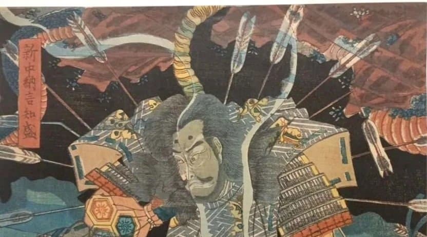 浮世絵版画、八島壇之浦海底之圖三枚綴り真ん中1枚売り。歌川芳艶画、安政5年出版