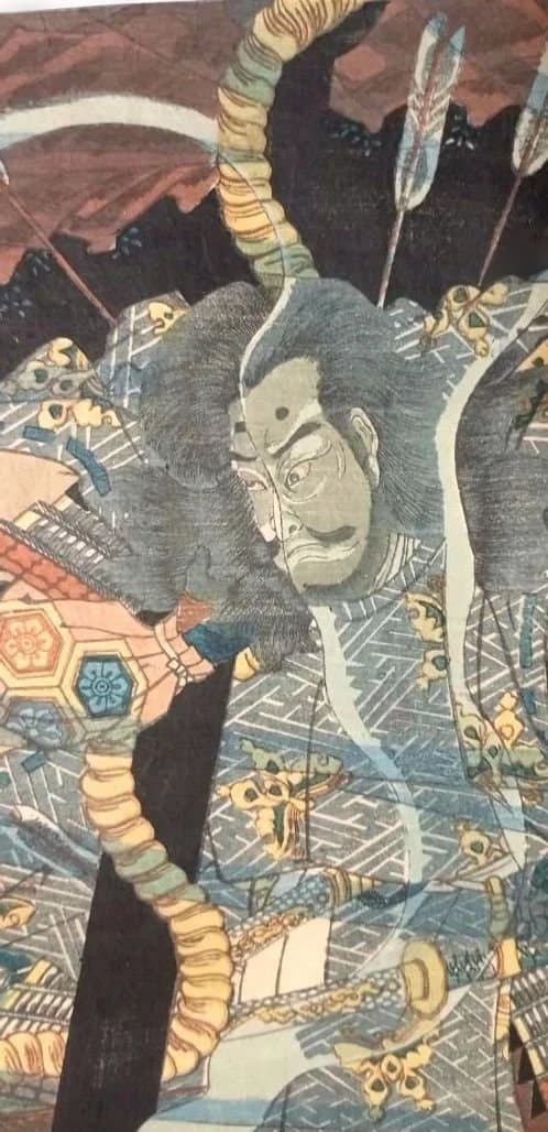 浮世絵版画、八島壇之浦海底之圖三枚綴り真ん中1枚売り。歌川芳艶画、安政5年出版