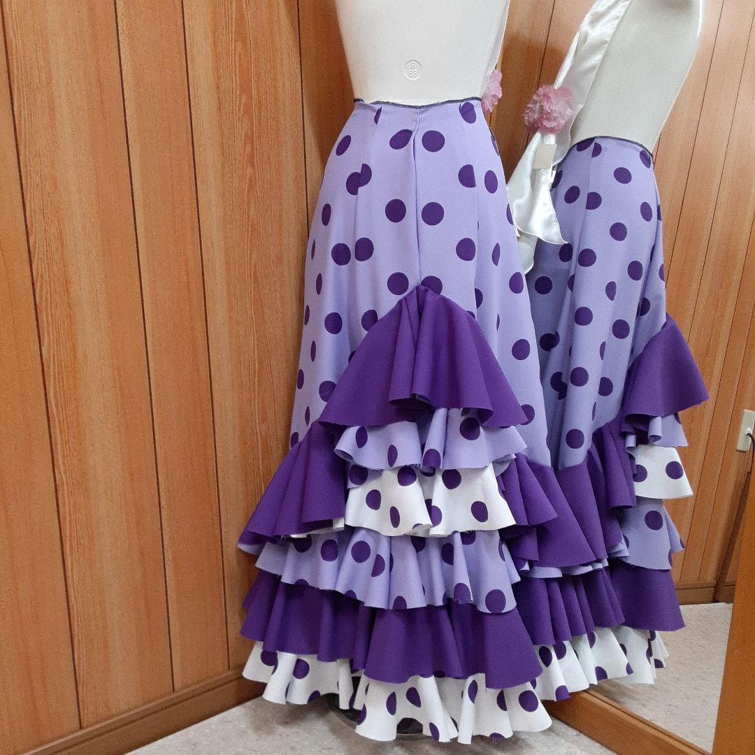 フラメンコ衣装　☆ファルダのみ　115藤色/紫/白エレガントファルダ
