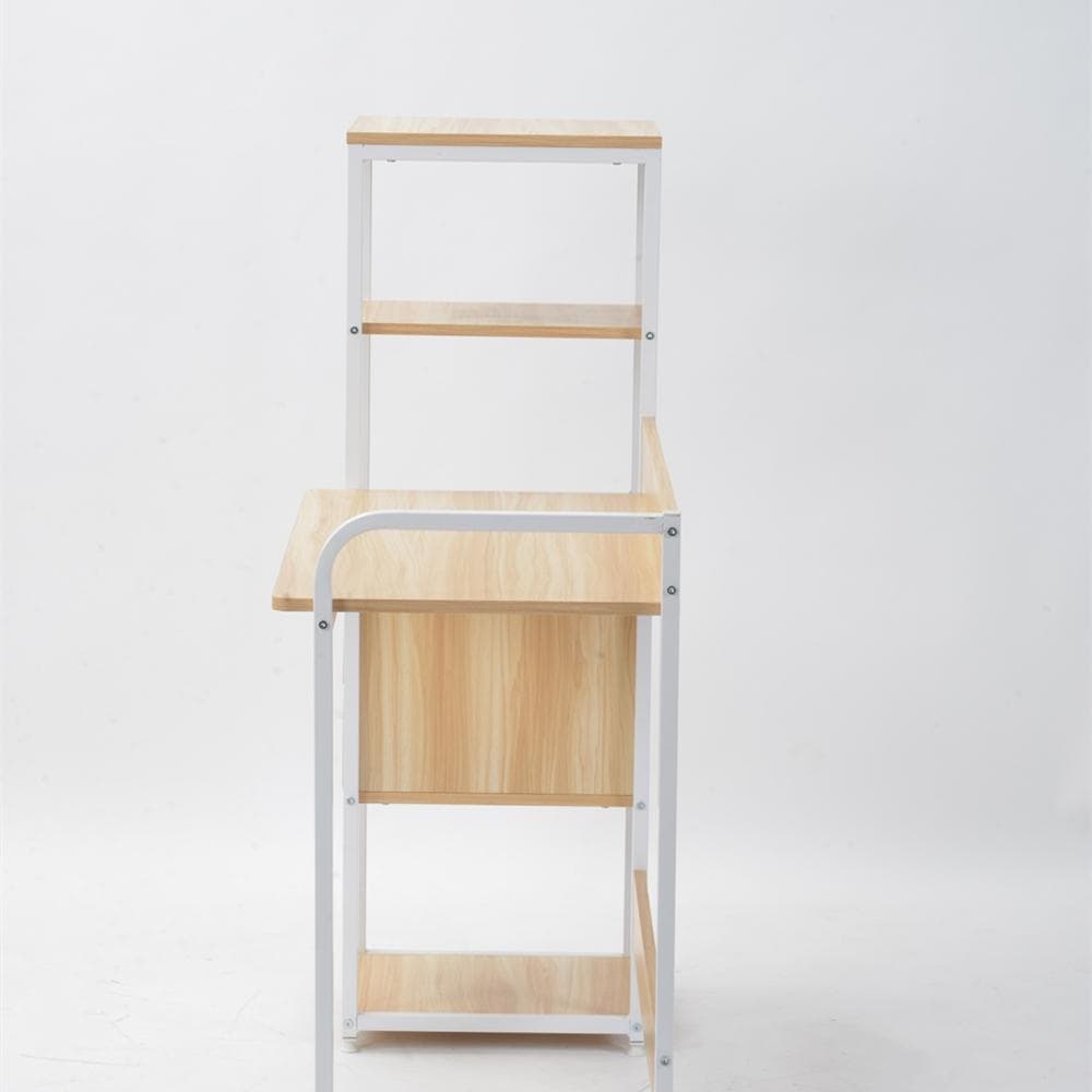 ナチュラル】パソコンデスク 引き出し付き　3段シェルフ付 パソコンデスク 木製