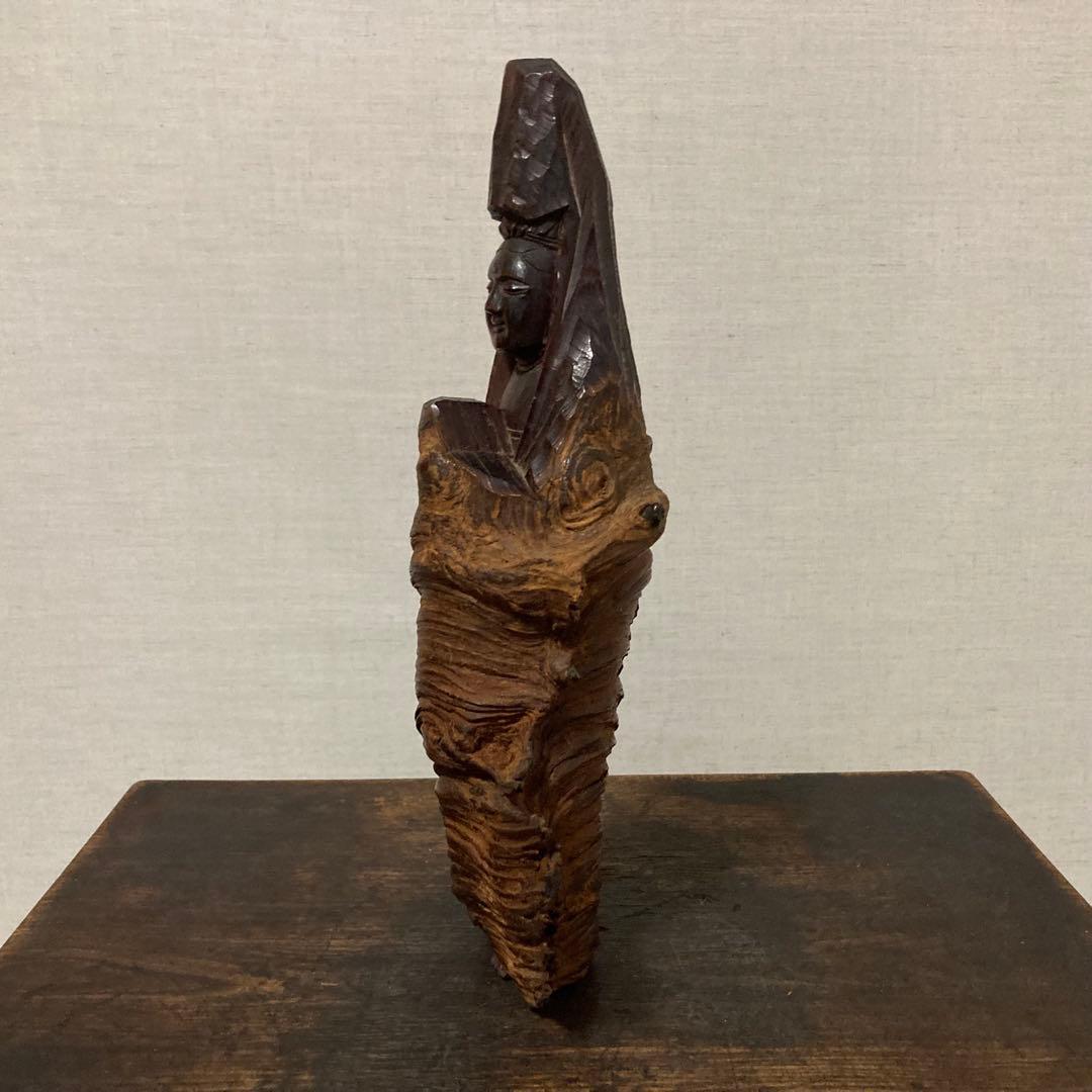 観音 菩薩 仏像 置物 オブジェ 木彫り 彫刻 木製 美術 工芸品 骨董 レトロ