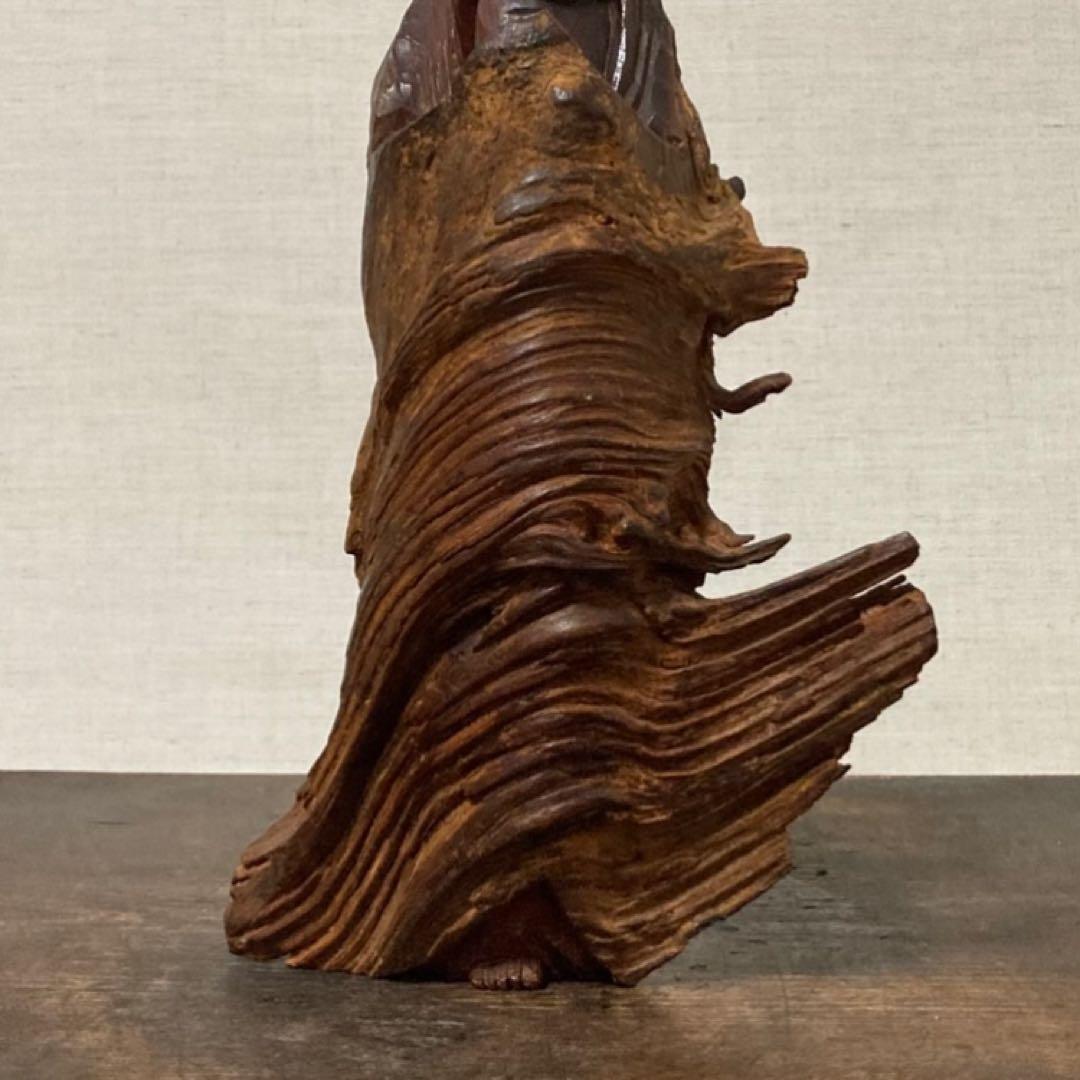 観音 菩薩 仏像 置物 オブジェ 木彫り 彫刻 木製 美術 工芸品 骨董 レトロ