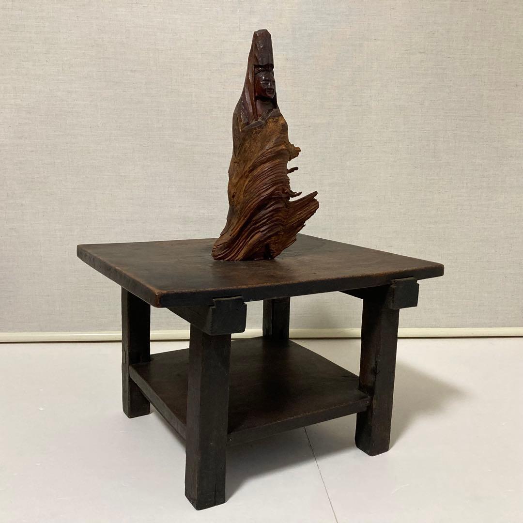 観音 菩薩 仏像 置物 オブジェ 木彫り 彫刻 木製 美術 工芸品 骨董 レトロ