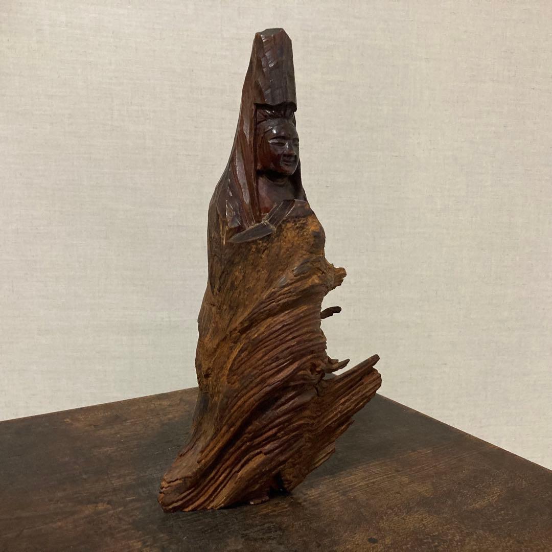 観音 菩薩 仏像 置物 オブジェ 木彫り 彫刻 木製 美術 工芸品 骨董 レトロ