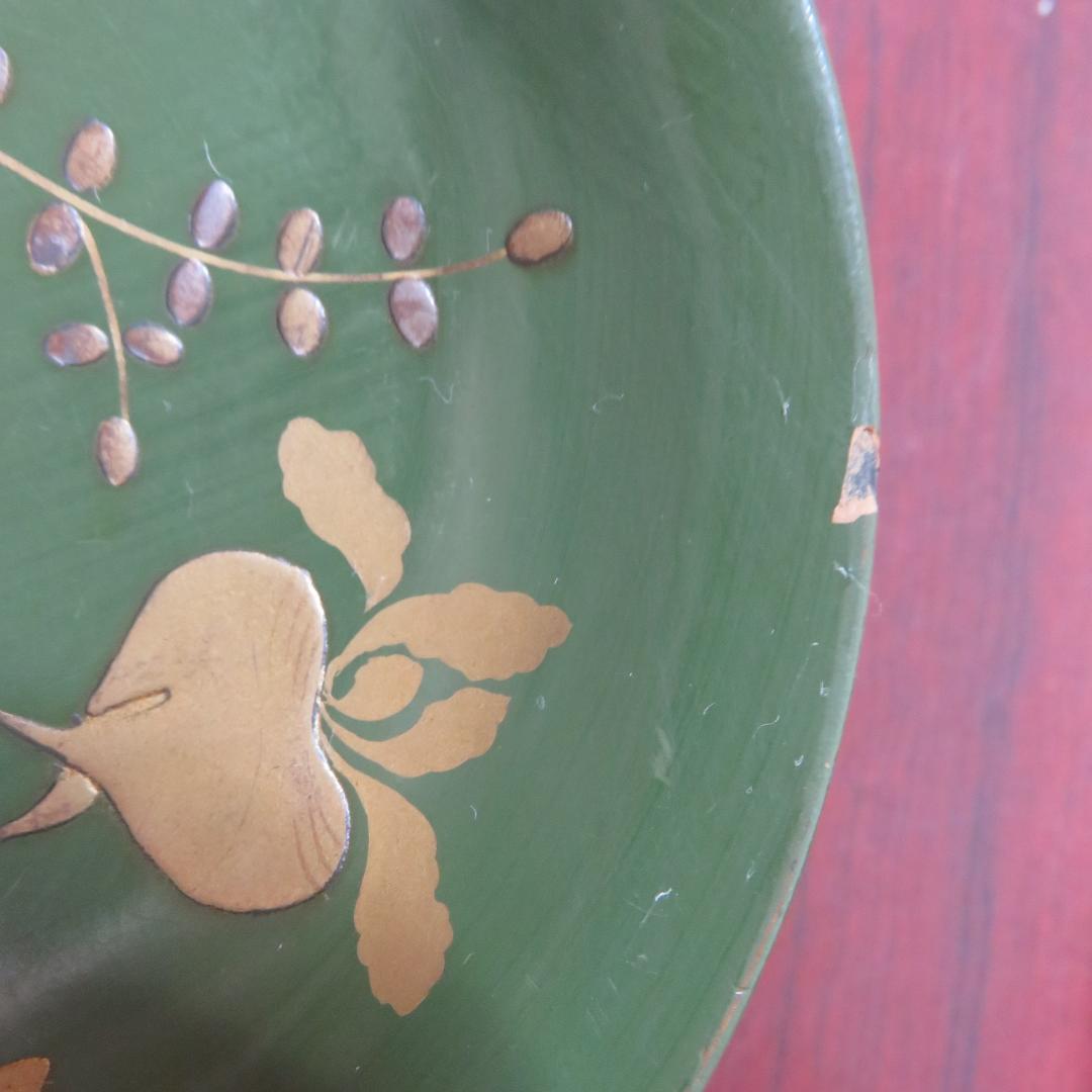 緑吸物碗 青地 盃 蒔絵 大根 カブ 8ケ 傷 欠け スレ 明治頃 希少 漆器