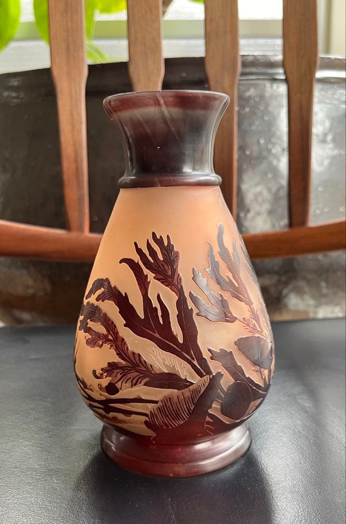 エミール、ガレ海藻彫刻 花瓶　本物保証