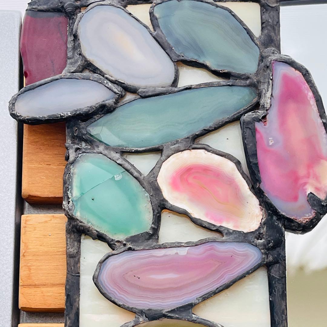 ✮レア✮ ステンドグラス　鏡　ミラー　壁掛け　メノウ　天然石