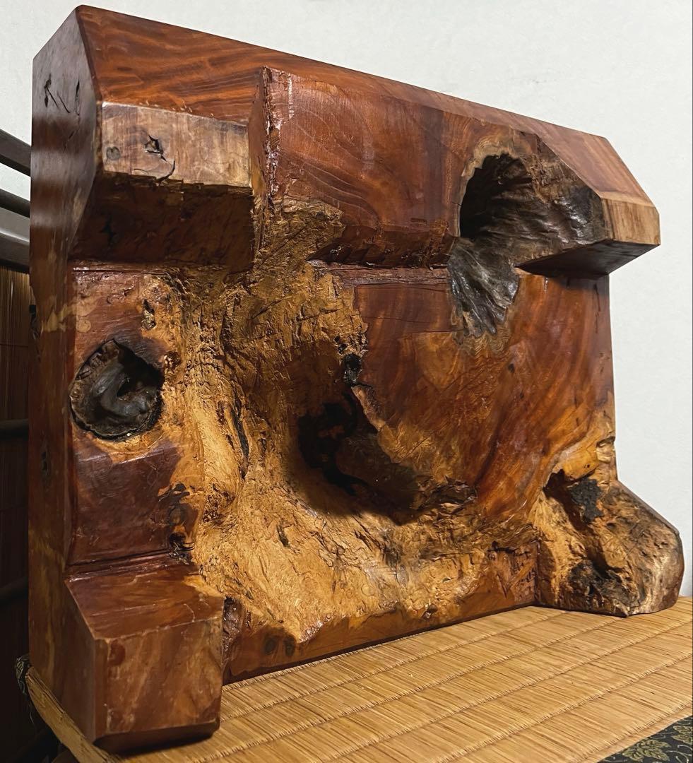 時代 無垢 超重量級 13.6㎏ 古木 刳抜彫り 花台 香台 盆栽台 特価中