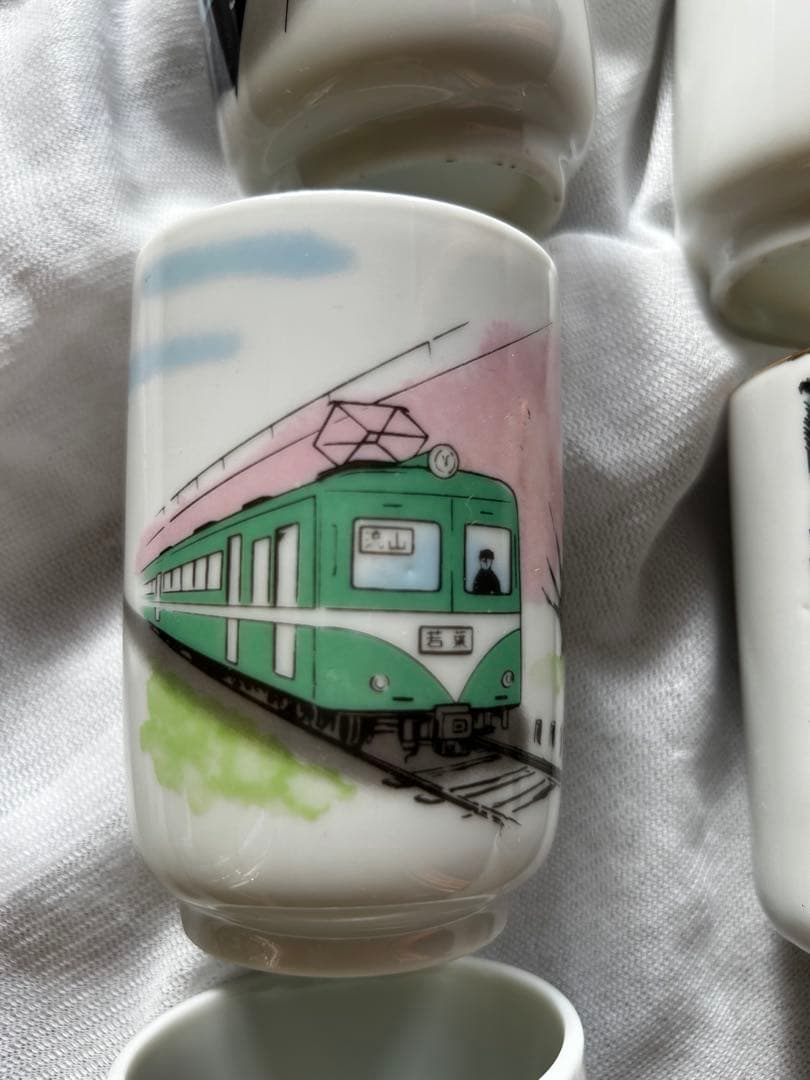 セール【レア・美品】流山電鉄　流鉄　湯飲み　9個セット　湯呑み 陶器 レトロ