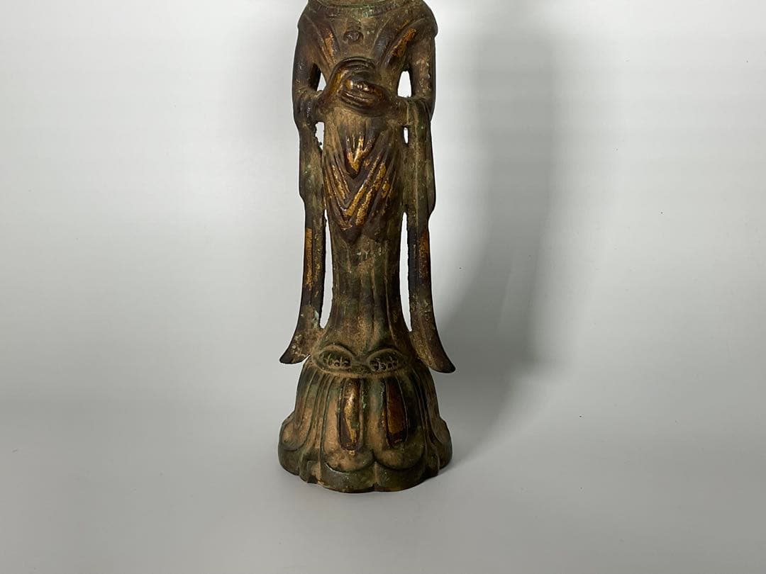 金銅仏　新羅仏　百済仏　観音菩薩　仏像　全高約32cm　仏教美術